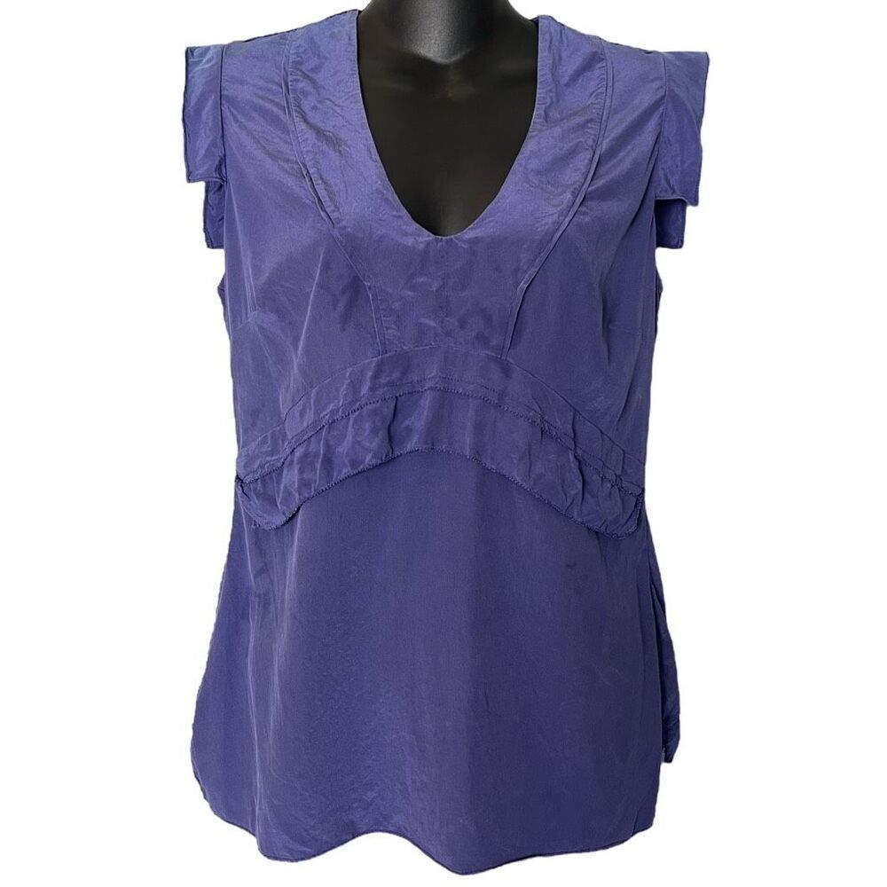Derek Lam Y2K Babydoll Ruffle Silk Top Size 4 Bluish Purple Career Office Luxury